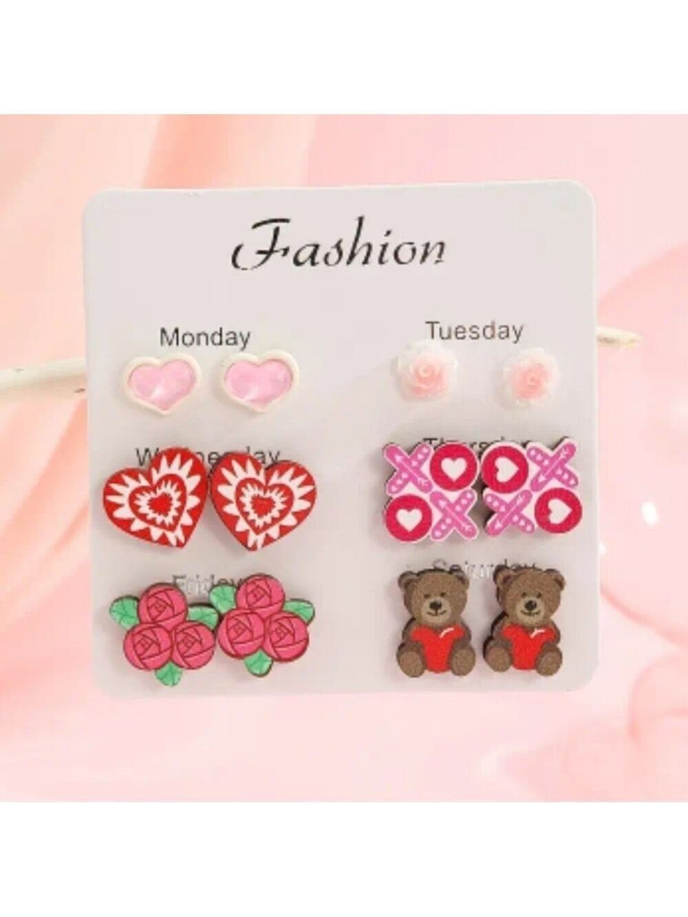 6 pairs of cute valentines stud earrings